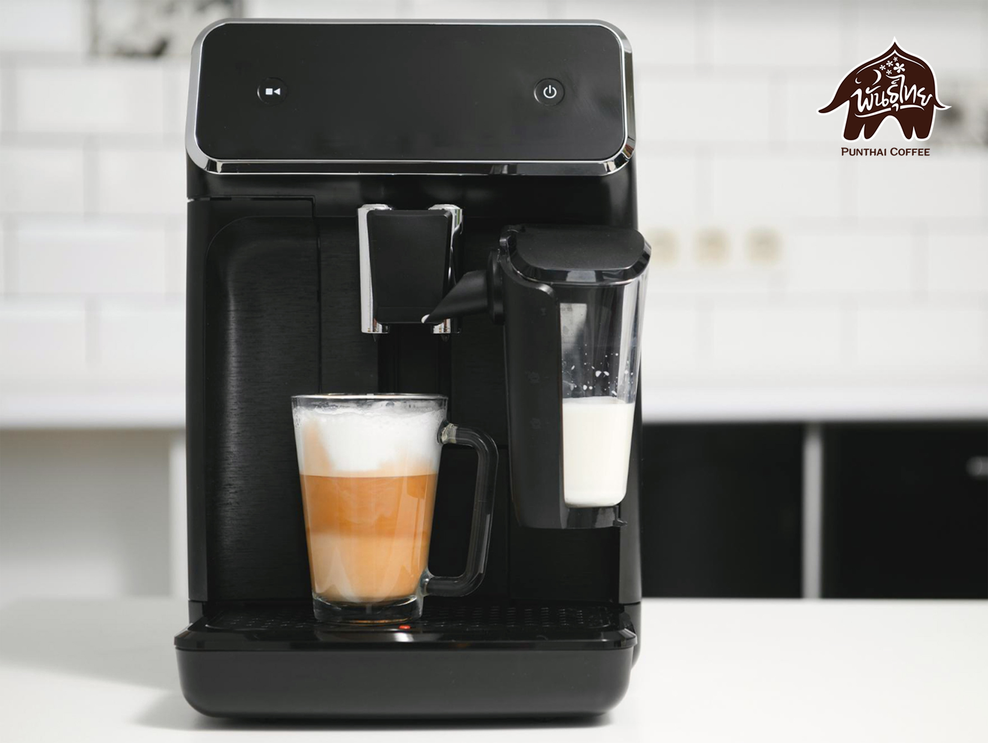 espresso machine with two cups of coffee